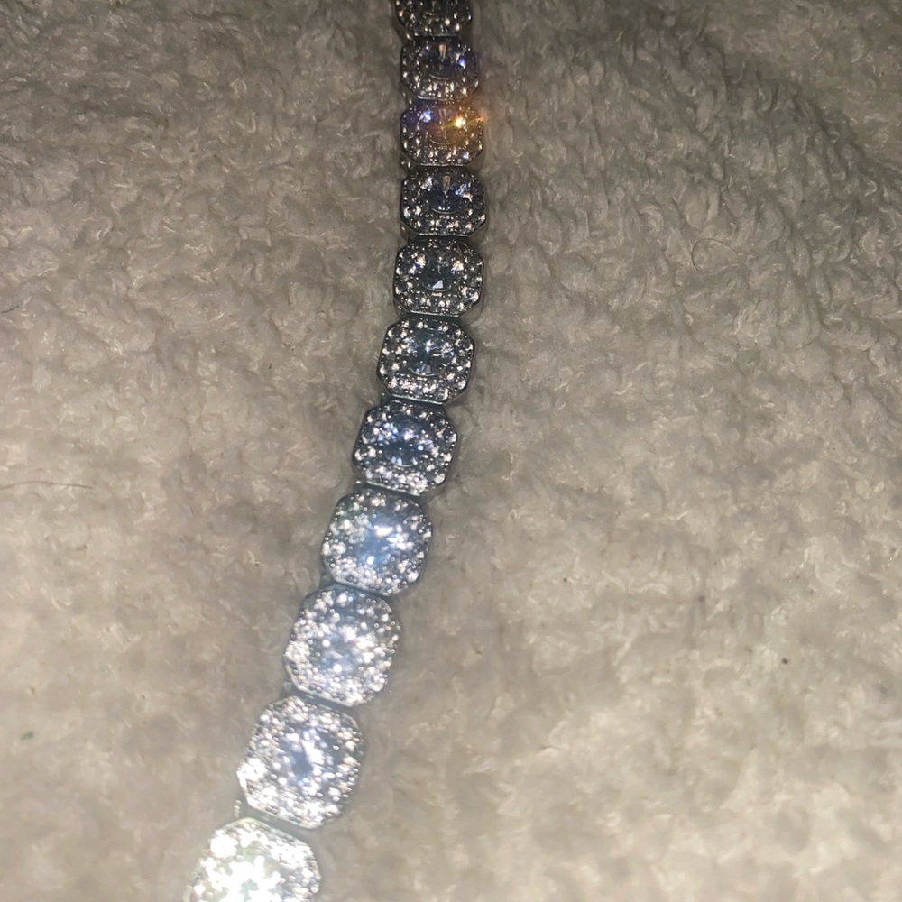 Glamorous Silver Clustered Tennis White Gold Plated Necklace. - Picture 6 of 8